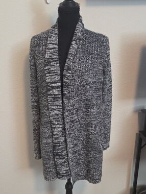 Daisy Fuentes Black White Marled Open Front Knit Cardigan L